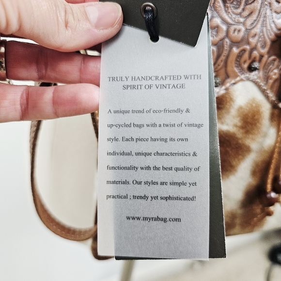 Myra Ornate Brown Leather & HairOn Shoulder Crossbody Purse NWT - Picture 9 of 9